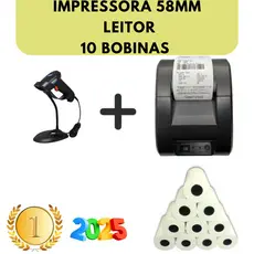 Impressora Térmica 58mm para Cupom + Leitor de Código de Barras + 10 Bobina de 58mm