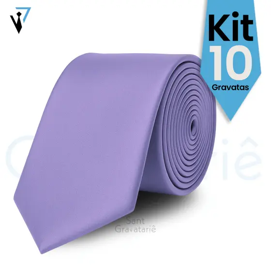Kit 10 Gravatas Lavanda/Lilás Semi Slim para Padrinhos de Casamento