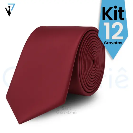 Kit 12 Gravatas Marsala Modernas Semi Slim para Padrinhos de Casamento Alta Qualidade