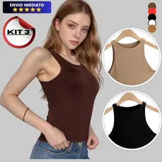 Kit 3 Regatas Feminina Forro Duplo Blusinha Suplex Básica Elegante Blogueira