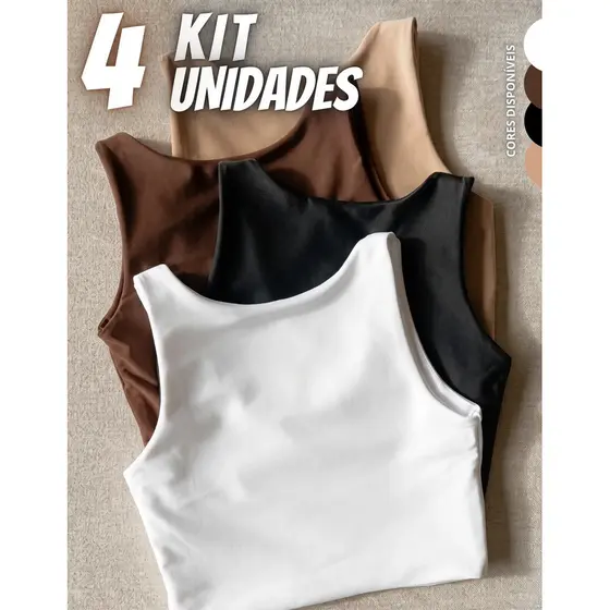 Kit 4 Blusas Regata Feminina Suplex Tshirt Básic Casual de Compressão Academia Dia a Dia Básica Suplex