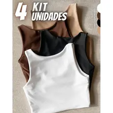 Kit 4 Blusas Regata Feminina Suplex Tshirt Básic Casual de Compressão Academia Dia a Dia Básica Suplex