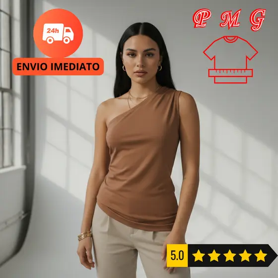 Blusa Nula Manga Feminina Luxo Casual Ombro Único Elegante Confortável Premium