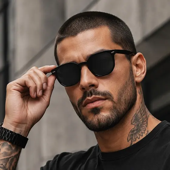 Óculos de Sol Hexagonal Masculino Lentes com Proteção UV400 Acetato