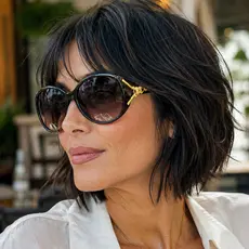 Óculos de Sol Feminino Oversized Ilook Preto Fashion Elegante com Detalhe Dourado Raposa Estilo Luxo Moderno Proteção UV