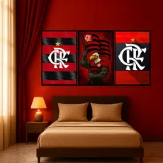 Kit 3 Quadros Flamengo 3 Peças – Decoração Rubro-Negra para Sala e Quarto