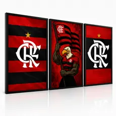 Kit 3 Quadros Flamengo CRF Decorativos  – Decoração Rubro-Negro para Sala, Quarto e Escritório