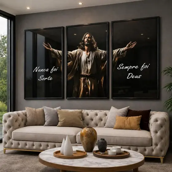 Kit 3 Quadros Religioso Jesus Motivacional Fé Decorativo Sala