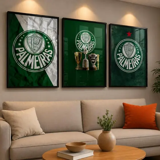 Kit 3 Quadros Palmeiras Decorativo Futebol Torcedor Verdão Parede