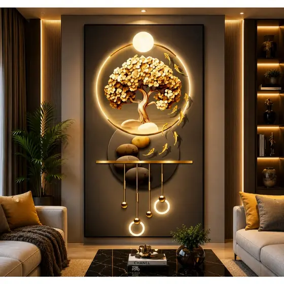 Quadro decorativo Árvore da Vida Dourada com Arte 3D Para Sala Quarto 1 Peça