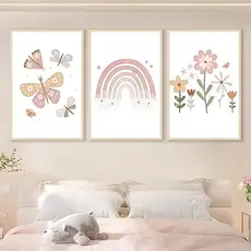 Kit 3 Quadros Quarto Menina Arco Íris Boho Decorativo Infantil MDF Premium