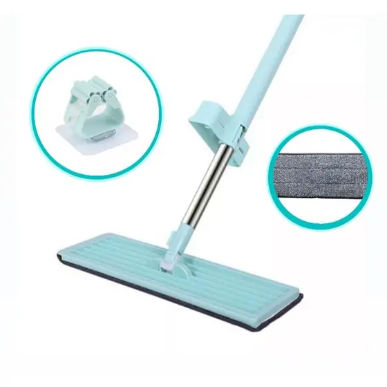 Esfregão Rodo Mop Mágico Inteligente Com Refil FLAT 360° Graus Flexível PUXA E SECA Limpeza Casa Limpa Fácil Microfibra Alto Absorção Acompanha Suporte Parede