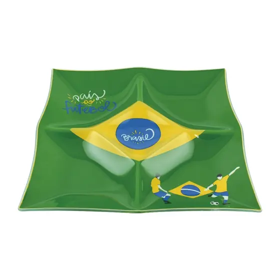 Petisqueira Quadrada de Vidro com 4 Divisórias Copa do Mundo Brasil Petiscos Torcida Brasileira