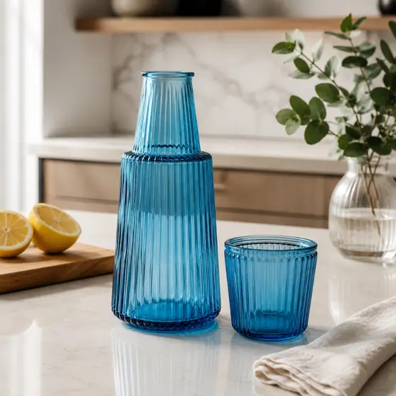 Moringa de Vidro Azul 900 ml jarra Para Água Bebida Mesa Posta Cozinha Quarto Geladeira Decoração e Presente