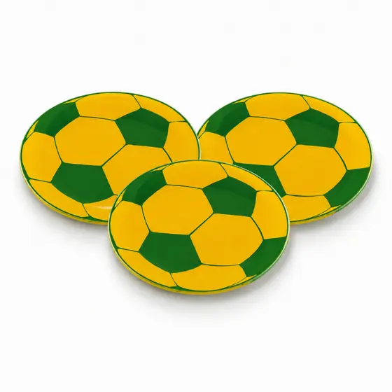 Kit 3 Prato Raso de Vidro Bola Futebol Copa do Mundo 17,5 cm Para Refeição Mesa Posta Decoração Temática