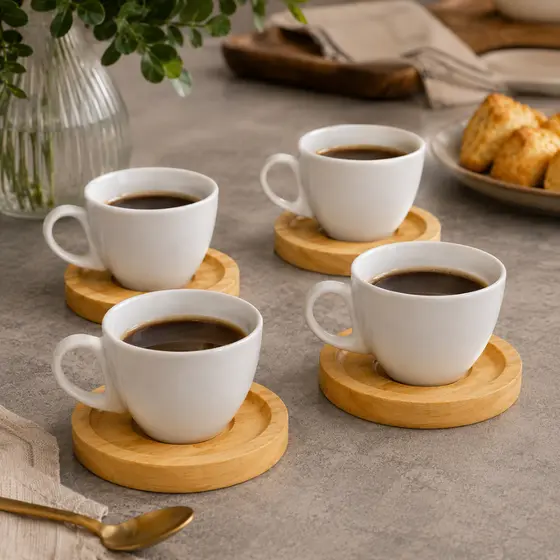 Kit 4 Xícaras de Porcelana 60ml Com Pires para Café Expresso Cappuccino Mesa Posta Cozinha