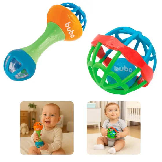 Brinquedo Infantil Mordedor Chocalho Bebê Colorido Sensorial Buba