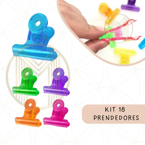 Kit 18 Prendedores Fecha Embalagem de Acrílico Colorido Clip Alimentos