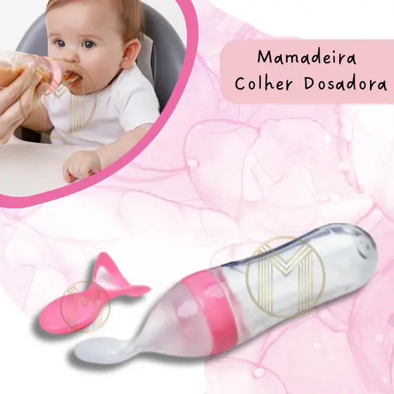 Mamadeira Colher Dosadora Para Bebê Silicone Papinha Transição Rosa