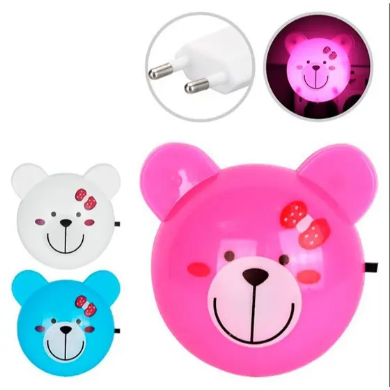 Abajur Luminaria de Tomada de Urso Decoração Infantil Led Quarto Rosa Azul