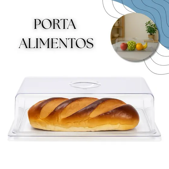 Porta Doces Pães e Salgados Acrílico Transparente Protetor de Alimento