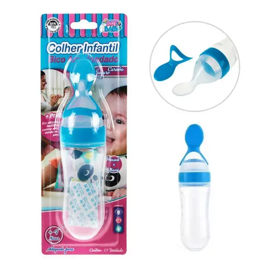 Mamadeira Dosadora Colher Para Bebê Silicone Papinha Transição Azul