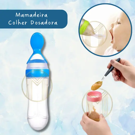 Mamadeira Colher Dosadora Para Bebê Silicone Papinha Transição Azul
