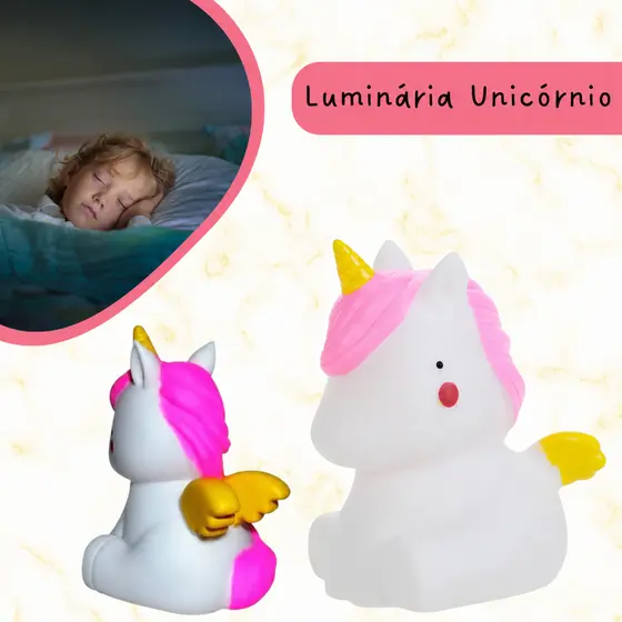 Luminária Abajur Unicórnio Iluminação Led Quarto Infantil Criança Decoração Luz Branca Ambiente Temático