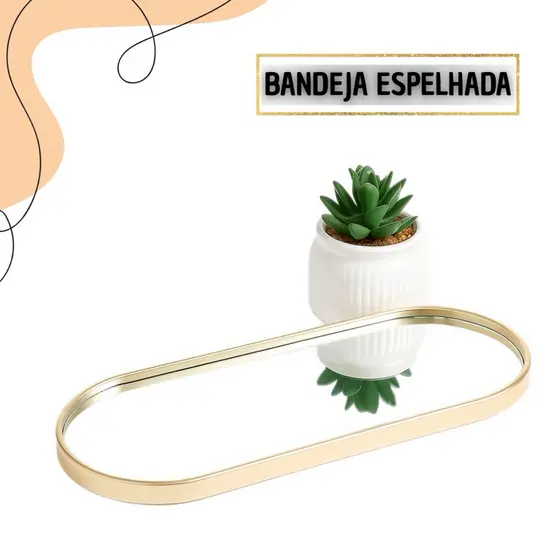 Bandeja Decorativa Organizadora Espelhada Multiuso Oval Banheiro Lavabo Centro de Mesa