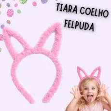 Tiara Coelho Felpudo de Páscoa Rosa Orelhas Fantasia Infantil e Adulto Festa Diversão