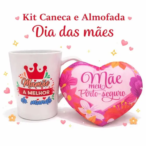 Kit Caneca Tulipa Porcelana 250ml e Almofada Presente dia das Mães