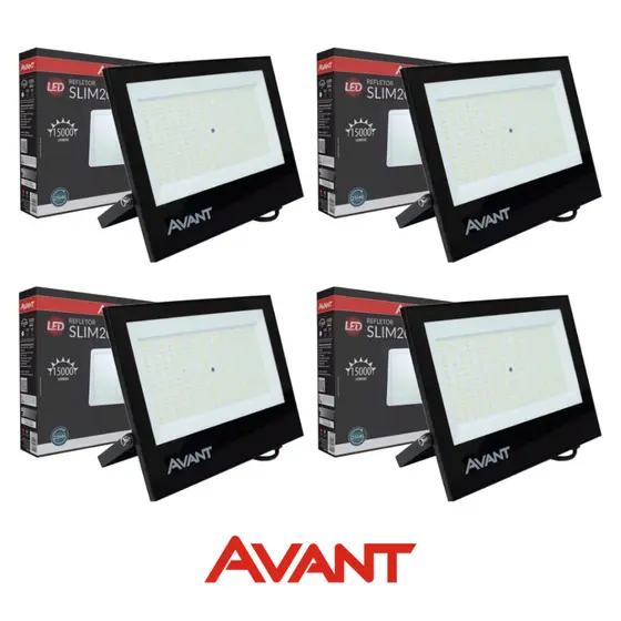 Kit 4 Refletores LED 200W Avant Bivolt IP65 Luz Branco Frio 6500k Externo Potente
