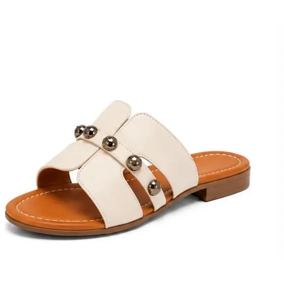 Rasteirinha Flat Sandalia Feminina Arebite Abs Tachas Casual Nude Preto Caramelo Off white conforto