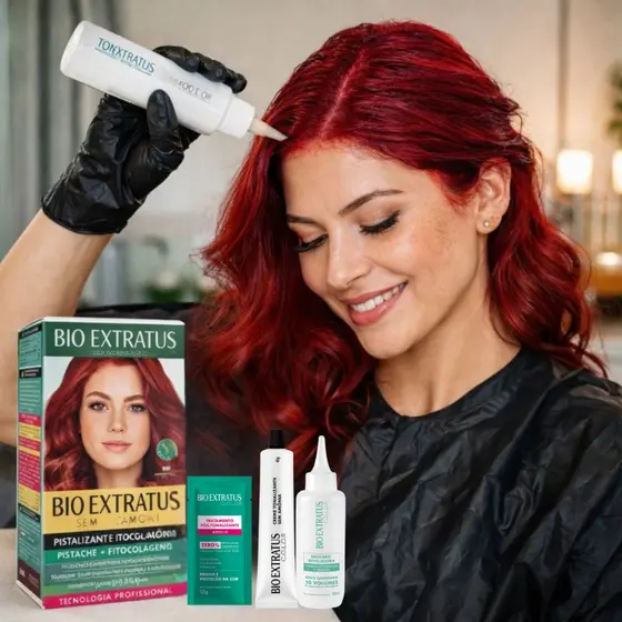Kit Tonalizante Sem Amônia  Loiro Escuro Vermelho Cor 666 Bio Extratus C.O.L.O.R