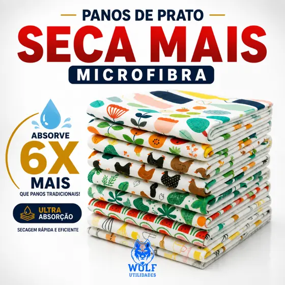 Kit 10 Pano De Prato Estampado Microfibra Grande SECA MAIS
