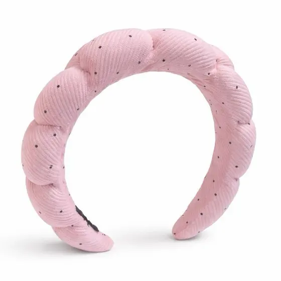 Tiara Acolchoada para Maquiagem e Skincare Rosa com Poá | Faixa de Cabelo Confortável
