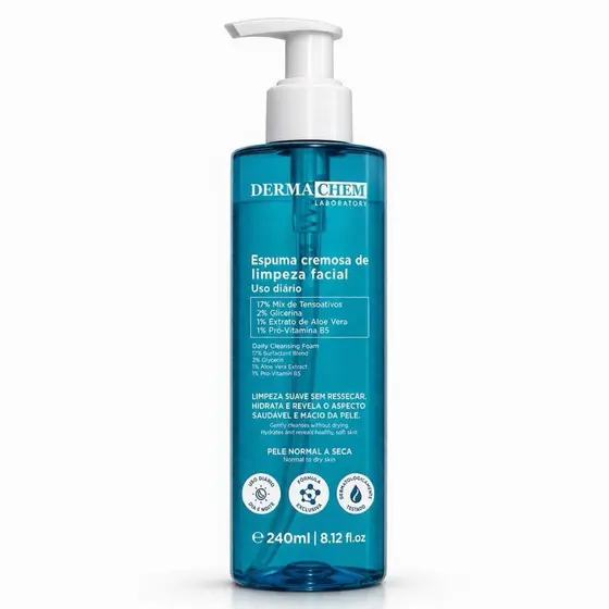 Sabonete Facial Espuma Dermachem 240ml Pele Normal a Seca com Aloe Vera e Pró Vitamina B5