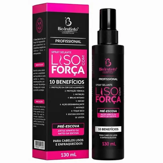 Spray Selante Liso com Força 130ml | Proteção Térmica, Antifrizz, Brilho Intenso e Pré-Escova