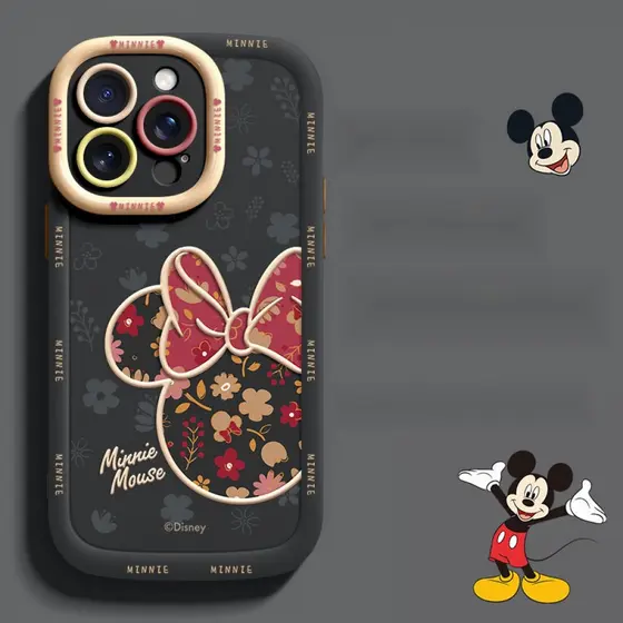 Capa De Telefone Fofa Da Minnie Mouse Com Laço Para iPhone 17/16/15/14/13/12/X/7/11/Plus/pro Max Protetora De silicone F