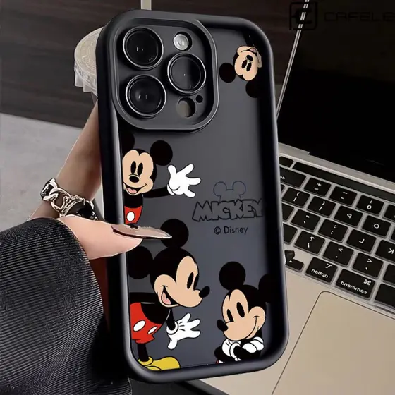Capa De Telefone Clássica Do Mickey Mouse Para iPhone 16/15/11/12/14/13 Pro Max/Mini 7/8 Plus Xs X Se 2020 À Prova De Choque Fosco Macio silicone Céu Olho Protetora trapezoidal