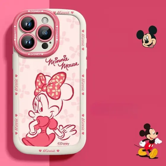 Cute Simplicity Minnie Mouse Com Capa De Telefone Bow Para iPhone 16/15/14/13/12/X/7/11/Plus/pro Max Protetora De silico