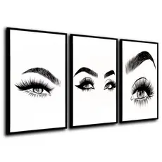 Kit Quadros Decorativos Studio Salão de Beleza Design de Sobrancelha Cílios