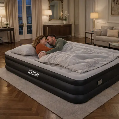 Colchão Inflável Casal Queen Com Bateria De Lítio Integrada 203*154*40cm Cor Preto Resistente E Confortável Usd