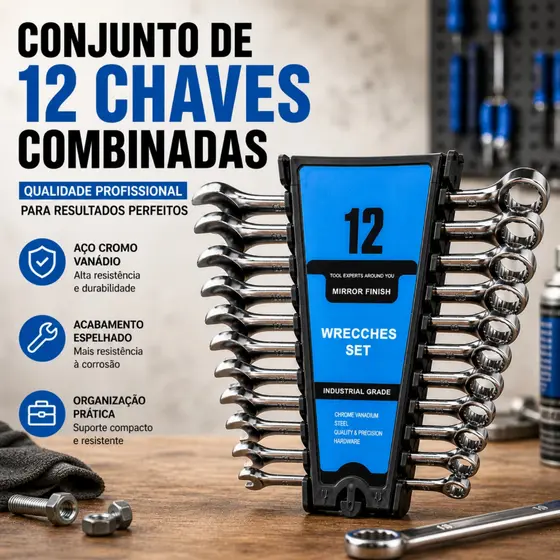 Jogo De Chave Combinada 6 a 19mm 12pçs Aço Cromado Resistente