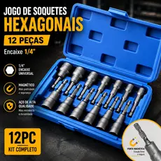 Kit De 12pçs Pontas Bits Soquetes Tipo Cachimbo Magnéticos 8-1/4mm Em Aço P/ Parafusadeira Ferramenta Profissional