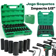 Jogo de Soquetes de Impacto Longo 1/2" - 20/15/10 Peças (8 a 32mm)