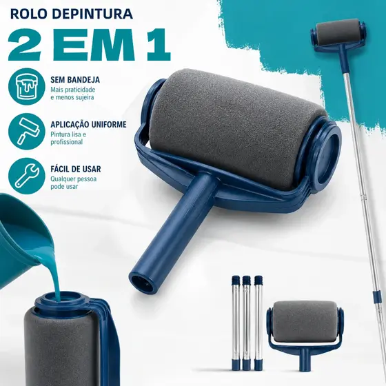 Kit de Rolo de Pintura 6 Polegadas Easy Glide com Cabo 72cm para Parede e Teto Pintura Profissional