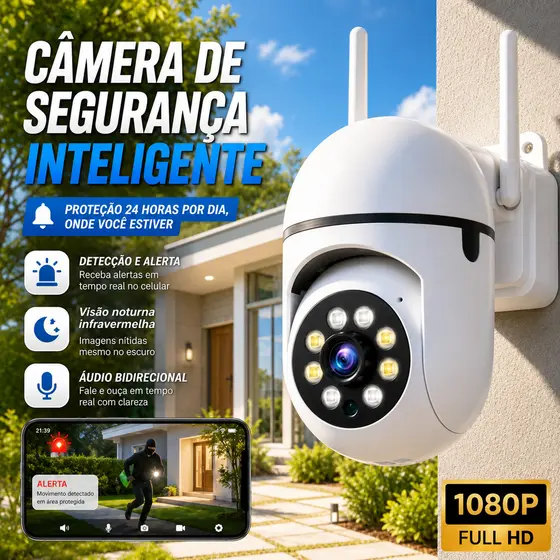 Câmera Wi-Fi 1080P à Prova d'Água - Visão Noturna Infravermelha para Segurança Interna e Externa