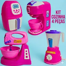 Kit Cozinha Infantil Brinquedo Eletrodomesticos Air Fryer Cafeteira Batedeira Liquidificador 4 Peças - colorido