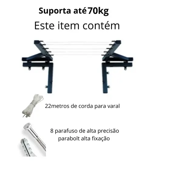 Varal Retrátil Para Apartamento Lavanderia Pequena Até 70kg